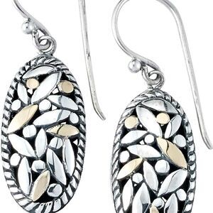 18K and Sterling Silver Leaf French Hook Drop Earrings